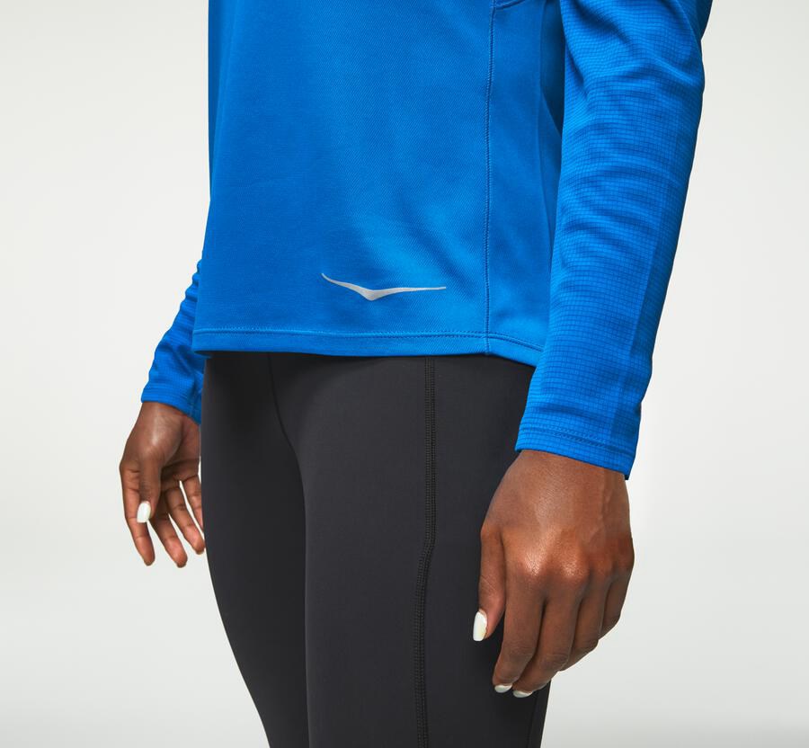 Hoka One One Top Damske Modre - Performance Dlho Sleeve - 07169-VUHN